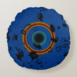 Coussins Ronds Sky Blue Multicolor Vinyl Disk Texture Motif