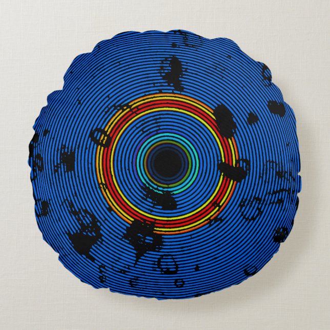 Coussins Ronds Sky Blue Multicolor Vinyl Disk Texture Motif (Devant)