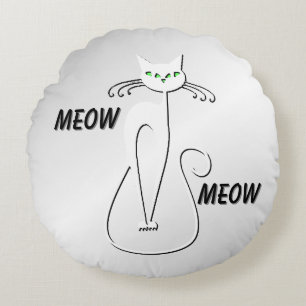 Coussins Ronds Slinky Black Cat Meow Meow Green Eyes sur argent