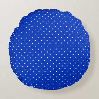 Coussins Ronds Small White Polkadots on Cobalt Blue Round Pillow