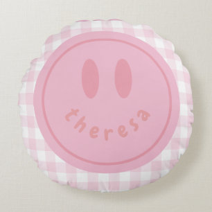 Coussins Ronds smiley visage personnalisé nom joyeux sourire