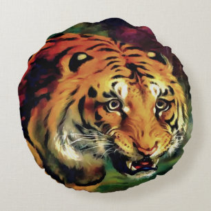 Coussins Ronds Snarling Tiger Portrait Artistique
