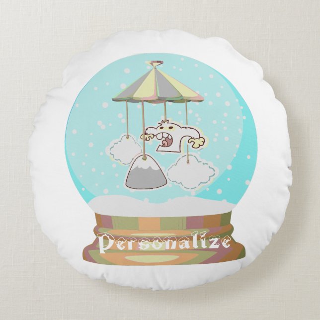 Coussins Ronds Snow globe hiver yeti bébé garçon bleu mignon (Devant)