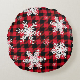 Coussins Ronds Snowflakes & Buffalo Plaid : Charme hivernal