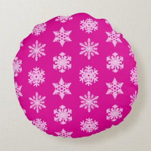 Coussins Ronds Snowflakes Ikat - Fuchsia et rose glace