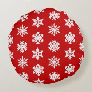 Coussins Ronds Snowflakes Ikat - Rouge foncé et blanc