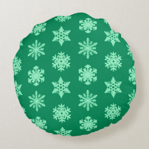 Coussins Ronds Snowflakes Ikat - Vert pin et menthe