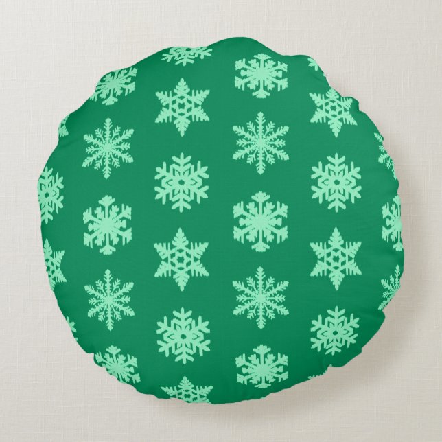 Coussins Ronds Snowflakes Ikat - Vert pin et menthe (Dos)
