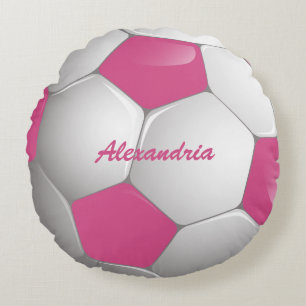 Coussins Ronds Soccer Ball Pink and White