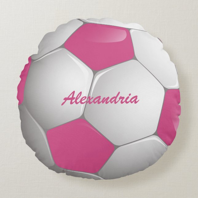 Coussins Ronds Soccer Ball Pink and White (Devant)