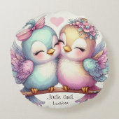 Coussins Ronds Soeurs aux oiseaux doux adorable Fille rose pastel (Dos)