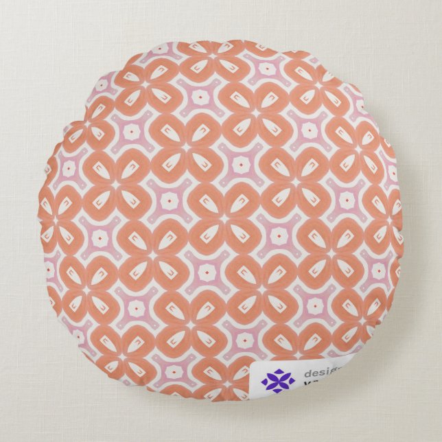 Coussins Ronds Soft Orange & Pink Floral Geometric Round Pillow – (Devant)