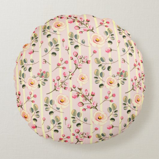 Coussins Ronds Soft Pink Floral Stripe Pattern (Devant)
