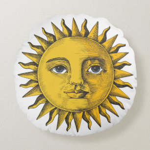 Coussins Ronds Soleil dessiné à la main avec design du visage