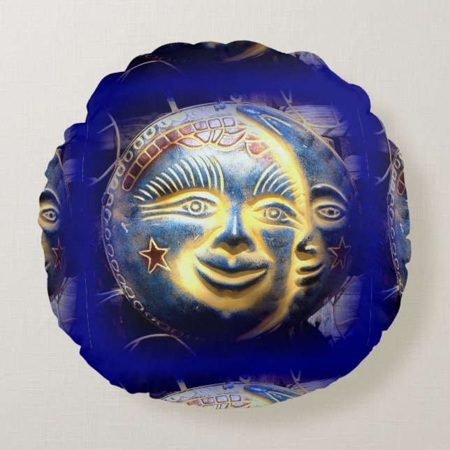 Coussins Ronds soleil face / Lune face lancer oreiller (Devant)