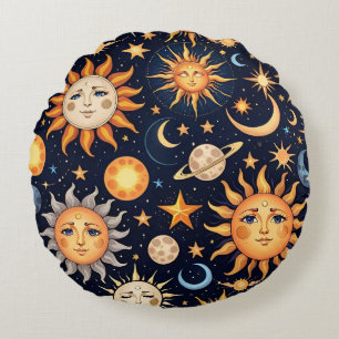 Coussins Ronds Soleil noir et lune