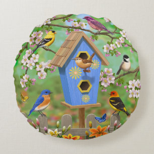 Coussins Ronds Songbirds Lily Garden Birdhouse