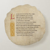 Coussins Ronds Sonnet 116 de Shakespeare (CXVI) sur le parchemin (Dos)