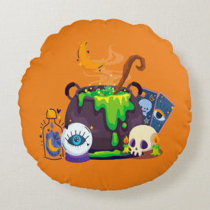 Coussins Ronds Sorcière Cuisine Cauldron Potion Sous Le Lune