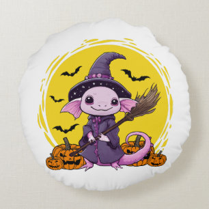 Coussins Ronds Sorcière d'Halloween Axolotl Mignonne