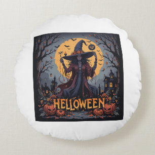 Coussins Ronds Sorcière gothique sous la Pleine lune - Halloween 