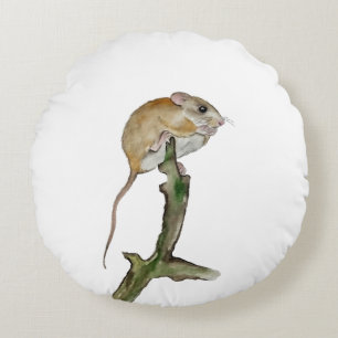 Coussins Ronds Souris aquarelle réaliste dans l'arbre