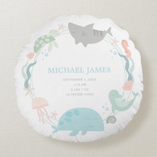 Coussins Ronds Sous la mer Baby Boy Keepsaké Nursery (Devant)