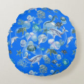 Coussins Ronds Sous l'Aquarelle bleu mer sur bleu | (Devant)