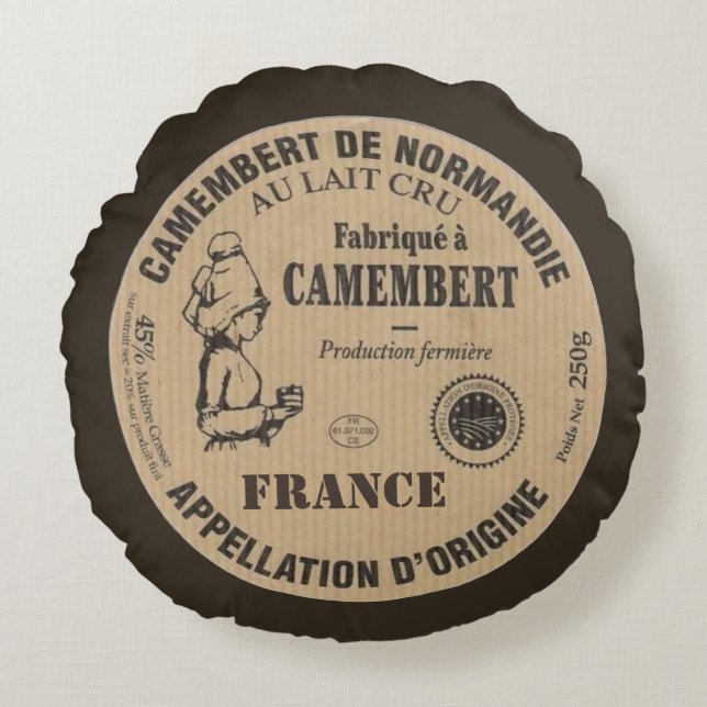 Coussins Ronds Souvenir de France : Le camembert (Devant)