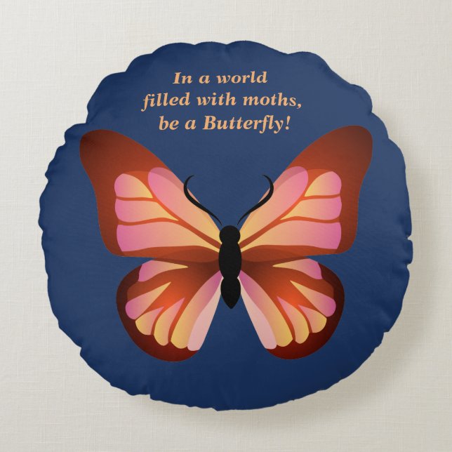 Coussins Ronds Soyez un papillon rose orange noir graphique (Devant)