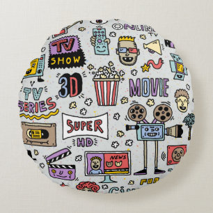 Coussins Ronds Spectacles TV, Séries et Films Drôle Doodle vintag