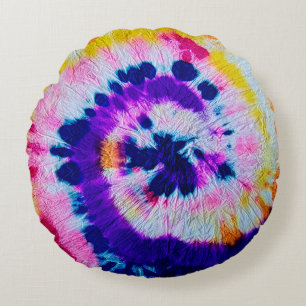 Coussins Ronds Spirale psychédélique. Teinture à tarte en tissu m