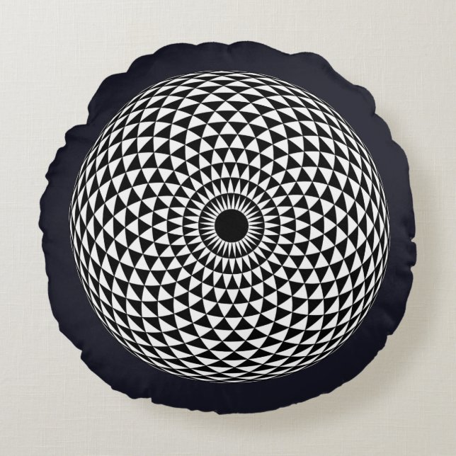 Coussins Ronds Spirituel noir blanc Mandala géométrique Vector Ar (Devant)