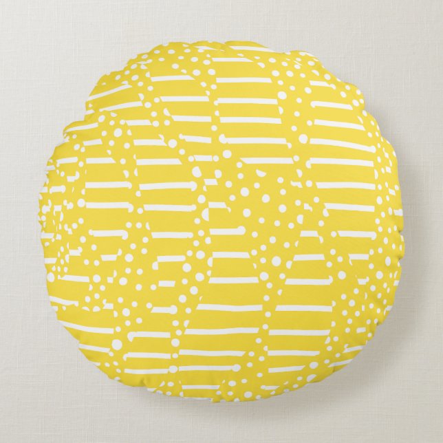 Coussins Ronds Spots et bandes 2 - Citron jaune et blanc (Devant)