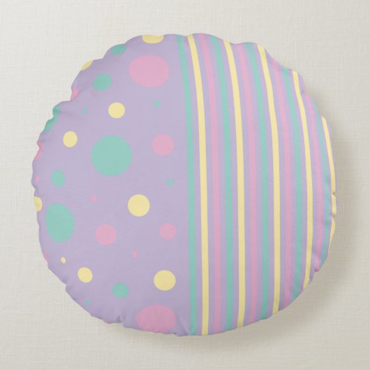 Coussins Ronds Spots et bandes - rose, jaune, pourpre, vert (Devant)