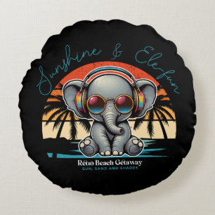 Coussins Ronds Spring Sunshine and Ele-fun Retro Beach Getaway