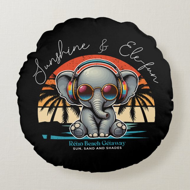 Coussins Ronds Spring Sunshine and Ele-fun Retro Beach Getaway (Devant)