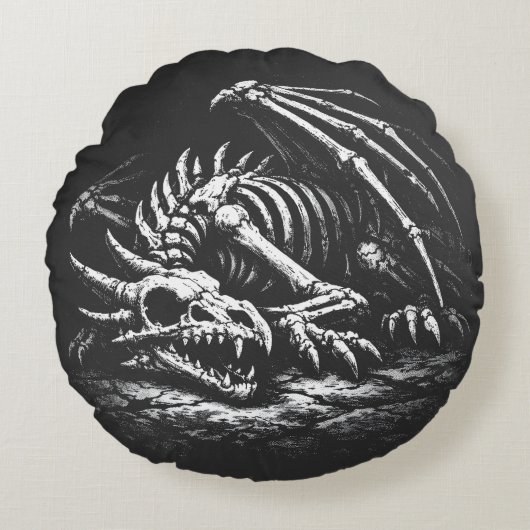 Coussins Ronds Squelette de dragon — par BurnsInHell (Devant)