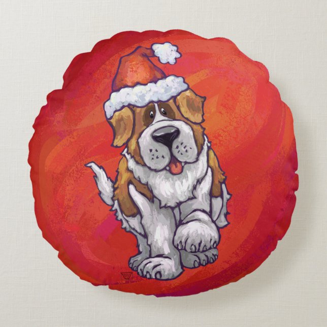 Coussins Ronds St Bernard Noël En Rouge (Devant)