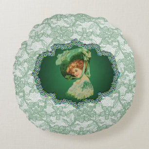 Coussins Ronds St. Patrick's Day Lady avec cadre vert Casquette &