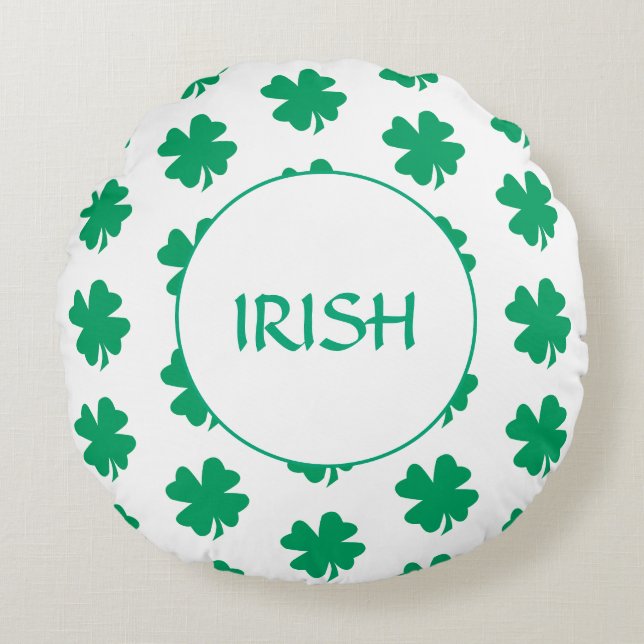 Coussins Ronds St Patrick's Day Vert Shamrock feuille Motif irlan (Devant)