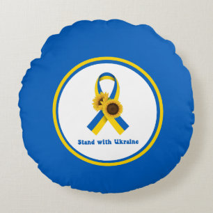 Coussins Ronds Stand With Ukraine Support Ribbon