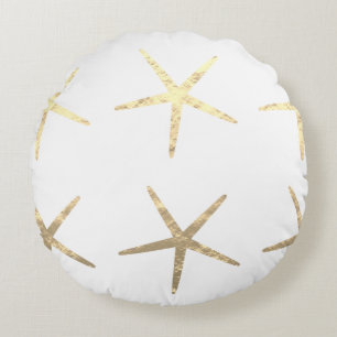 Coussins Ronds Starfish Motif Gold White Golden Beach Cadeau