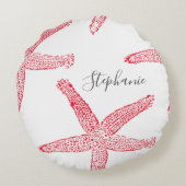 Coussins Ronds Starfish Red White Beach Nom Modèle Noël (Dos)