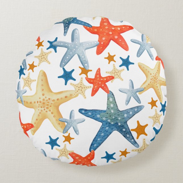 Coussins Ronds Starfish Seashell Motif Bleu Orange Côte (Devant)