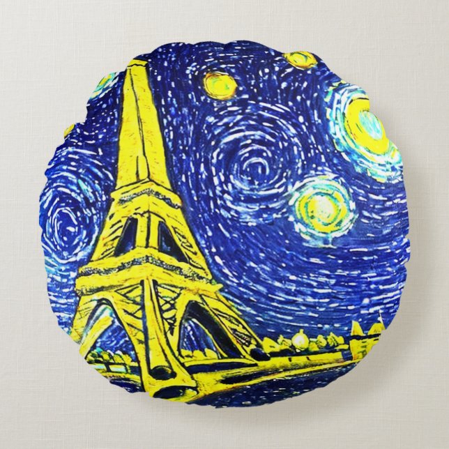 Coussins Ronds Starry Night Paris France (Devant)