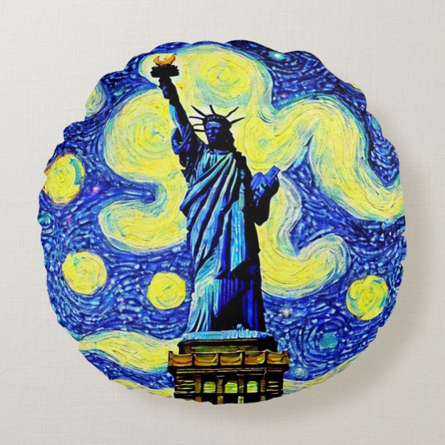 Coussins Ronds Starry Night Statue De Liberty New York (Devant)