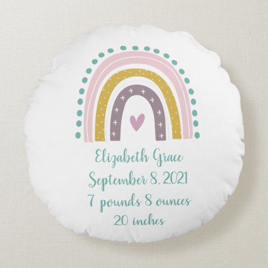 Coussins Ronds Statistiques de naissance Boho Rainbow Rose sarcel (Devant)