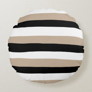 Coussins Ronds Stripes inégales - Taupe, noir et blanc