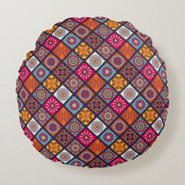 Coussins Ronds style boho coloré (Devant)